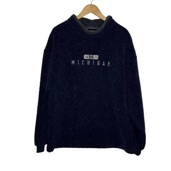 Gear Unisex Michigan Wolverines Blue Sherpa Mock Neck Pullover Sweatshirt Size L - Picture 3 of 8